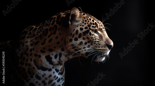 Gorgeous jaguar isolated on black background, photorealistic portrait. Generative art © Cheport