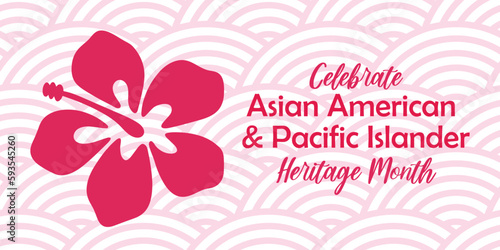 Asian American, Pacific Islander Heritage month vector banner with tropical hibiscus icon, hand drawn hawaiian flower silhouette. Greeting card, AAPI print