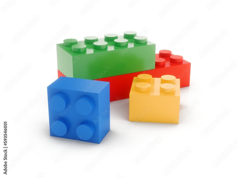 3D Rendering Colorful Toy Bricks Isolated on white Background 3D Rendering Colorful Toy Bricks Isolated on white Background