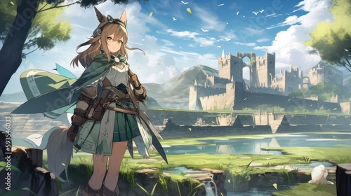 Wallpaper Mural High Fantasy Female Character, Anime Girl, Fantasy Background, Concept Art, Digital Illustration, Generative AI Torontodigital.ca