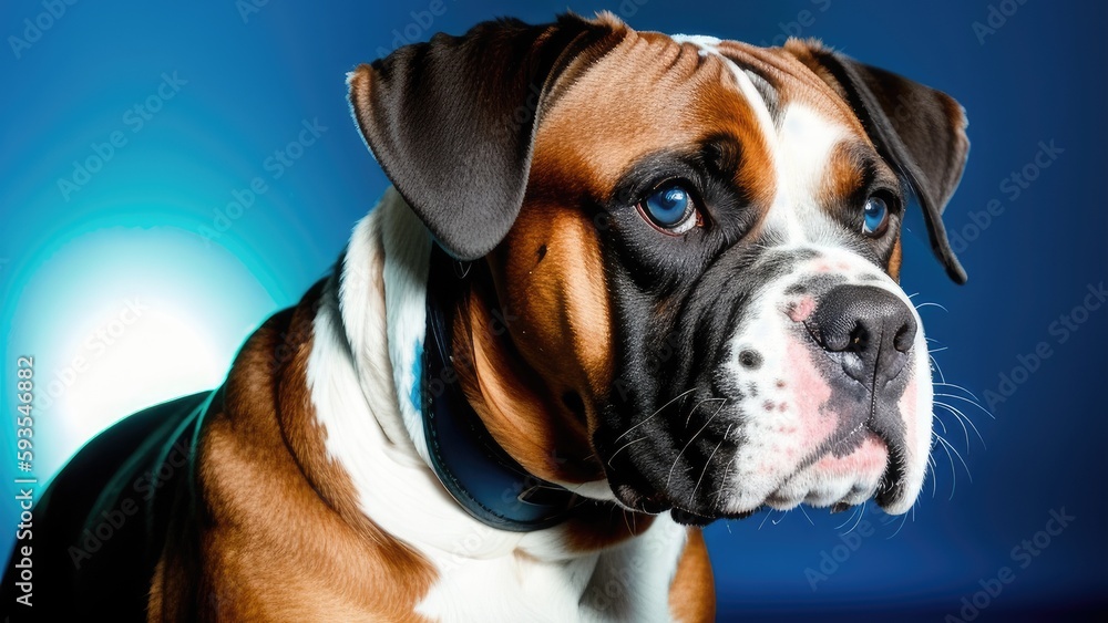 english bulldog on a blue background