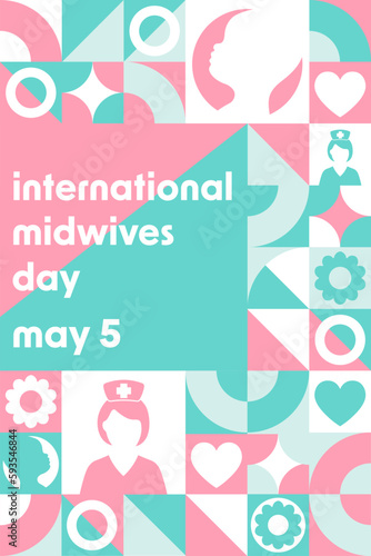 International Midwives Day. May 5. Holiday concept. Template for background, banner, card, poster with text inscription. Vector EPS10 illustration.