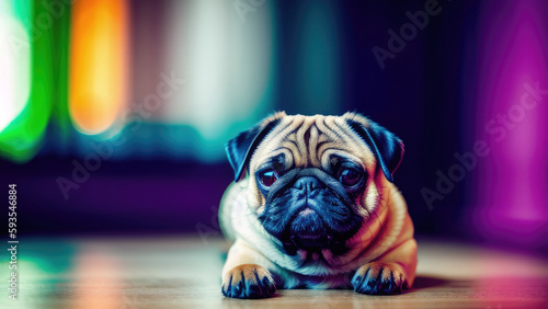 Pug puppy on burgundy background © Alex