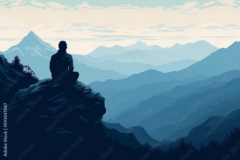 Man sunrise meditatiion. Generative AI
