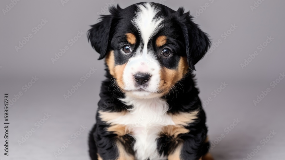 bernese mountain dog on a gray background