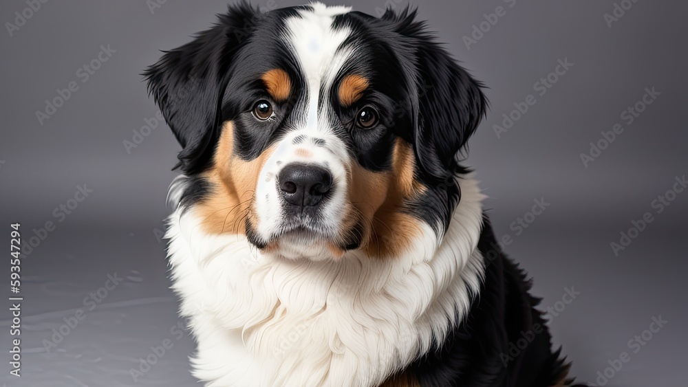 Bernese Mountain Dog on a gray background