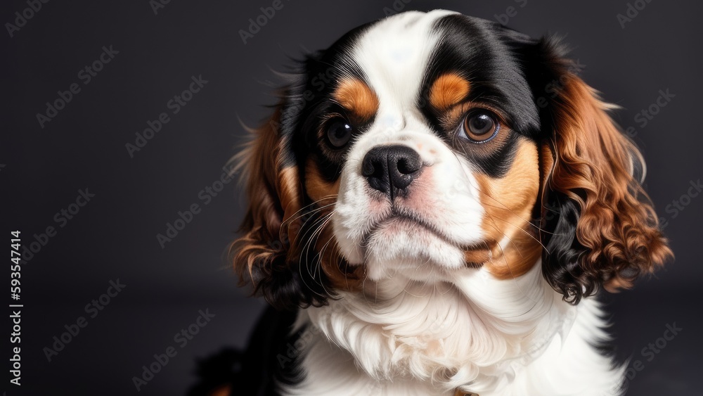cavalier king charles spaniel on a gray background