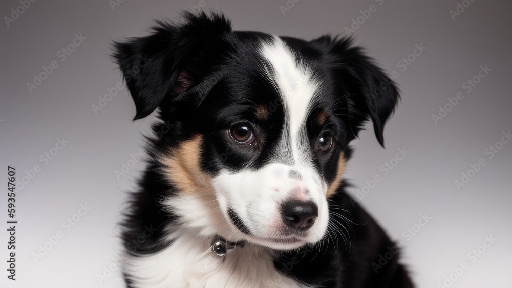 border collie puppy on a gray background