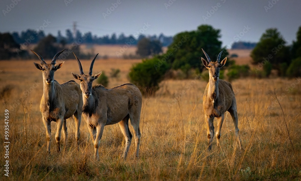 Naklejka premium View of eland antelopes in field