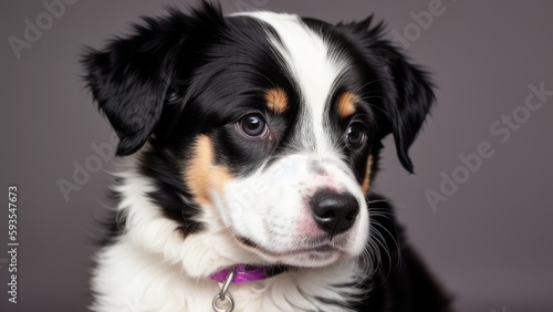 border collie puppy on gray background