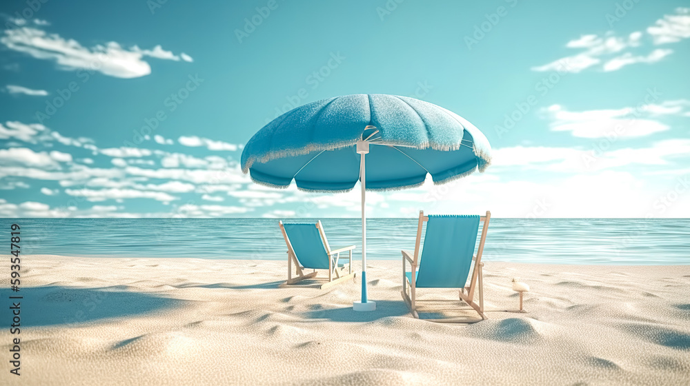 Sun umbrella and sun loungers on the beach, generative AI.