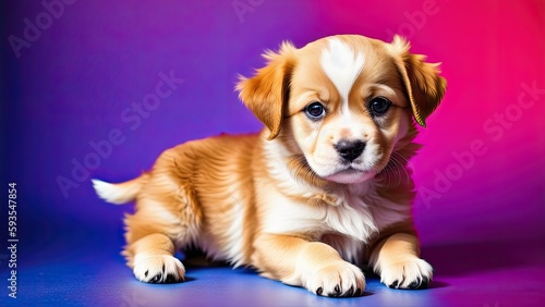 golden retriever puppy on a purple background