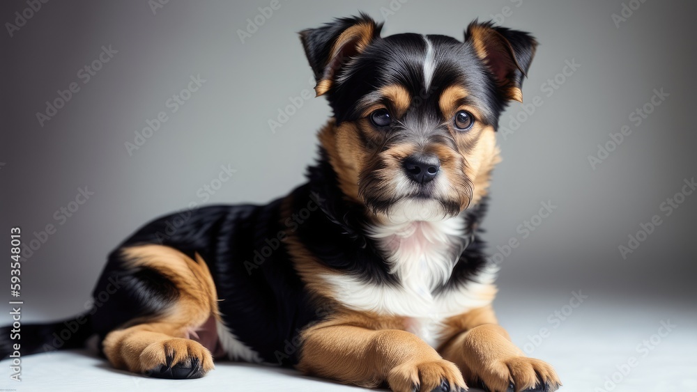 yorkshire terrier puppy on a gray background
