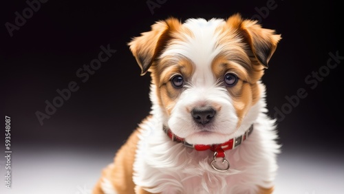 Border Terrier on gray background