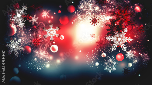 Abstract red winter background with falling snow, generative AI.