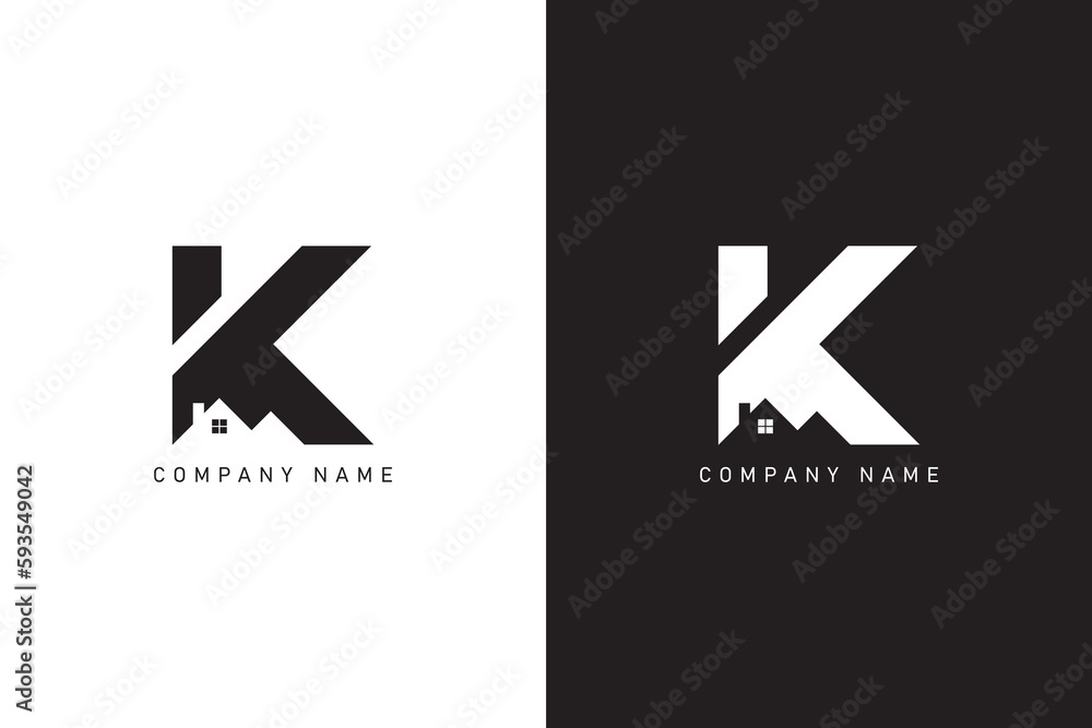 Letter K and home real estate logo design