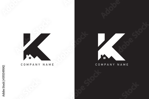 Letter K and home real estate logo design