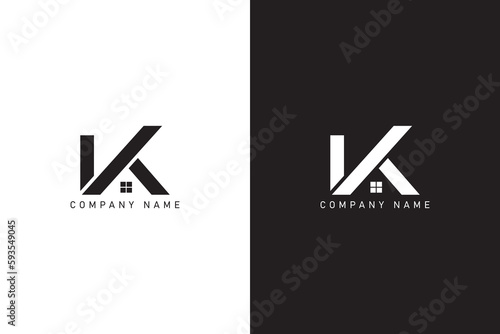 Letter K and home real estate logo design