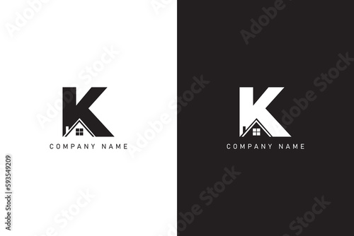 Letter K and home real estate logo design