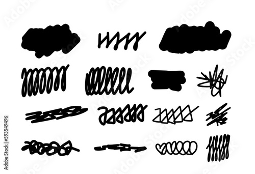 Set hand drawn texture scribble marker and ink patterns. Doodle vector texture