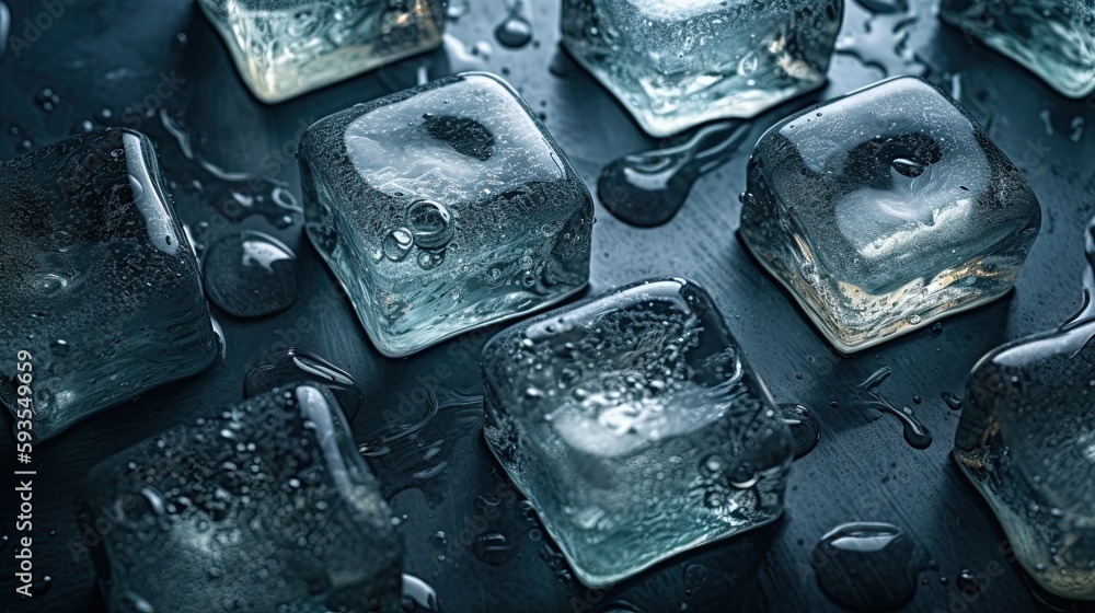 Ice cubes with water droplets, generative ai Ice cubes with water droplets, generative ai