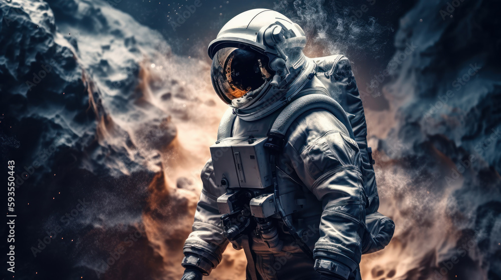 Space suits isolated on space background.  Ai generated.