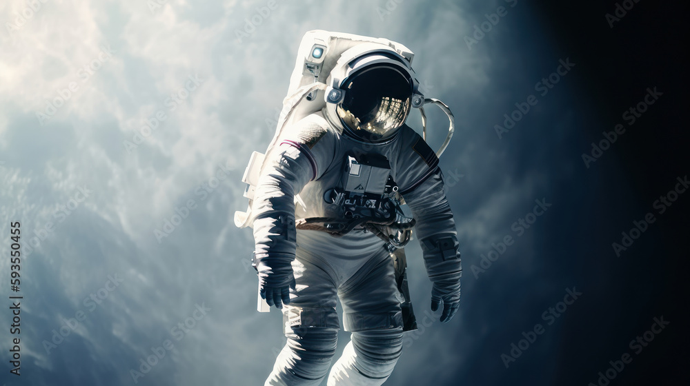 Space suits isolated on space background.  Ai generated.