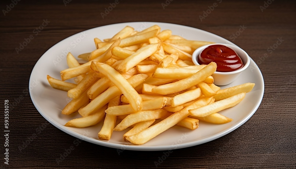 French Fries With Ketchup On Wooden Table, Generative AI
French Fries With Ketchup On Wooden Table, Generative AI