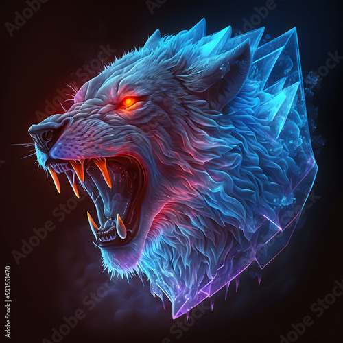 An Illustration of an Angry Wolf Head with Glowing Red Eyes photo