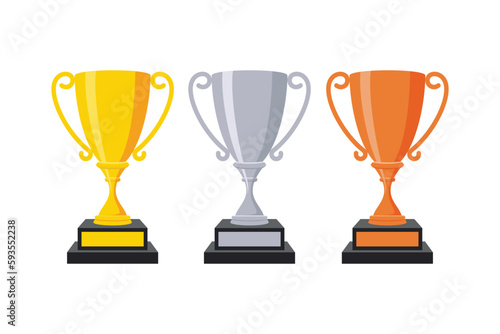 Trophy. Vector gold, silver and bronze winners cup. Vector illustration
