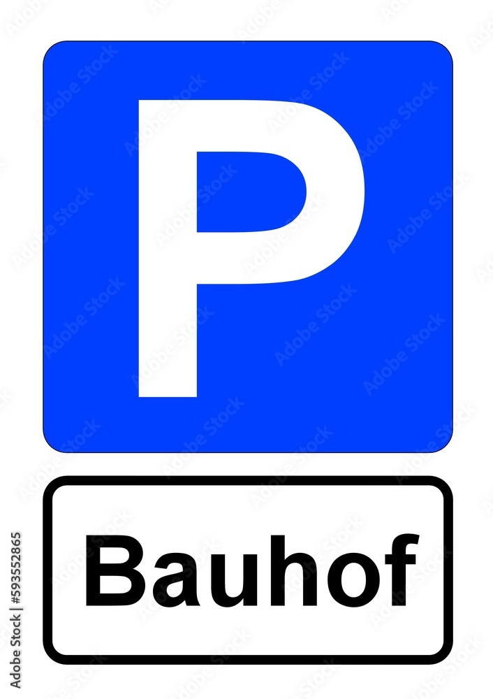Illustration eines blauen Parkplatzschildes mit der Aufschrift Illustration eines blauen Parkplatzschildes mit der Aufschrift