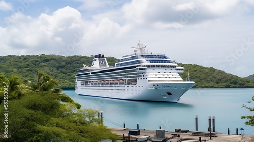 Luxury Cruise Ship in Caribbean Sea - Generative ai