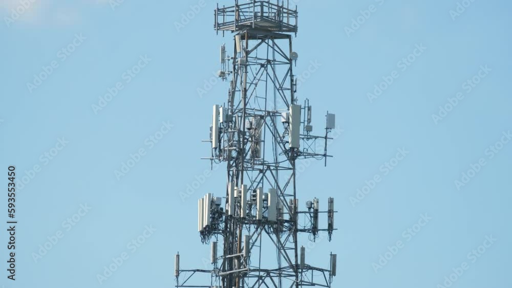 Telecommunications cell phone tower with wireless communication 5g antennas for network signal transmission Telecommunications cell phone tower with wireless communication 5g antennas for network signal transmission