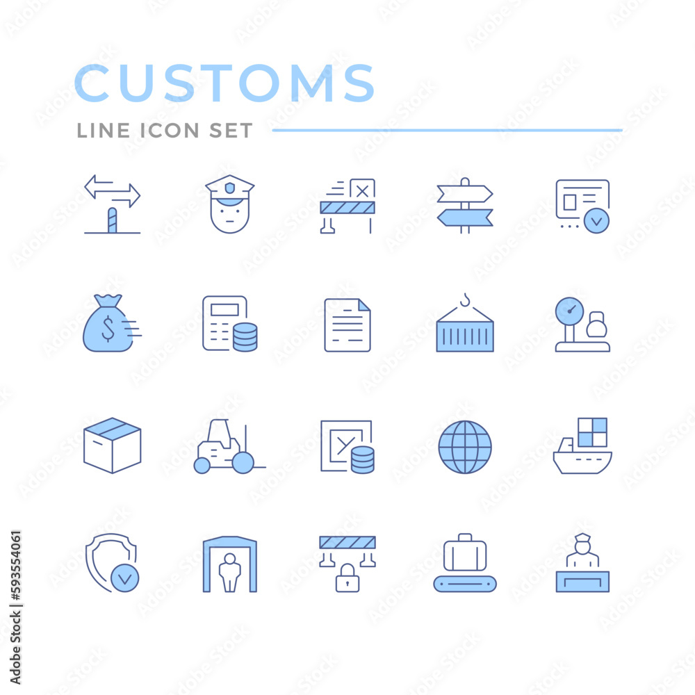 Set color line icons of customs Set color line icons of customs