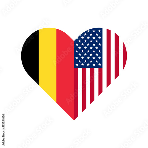 unity concept. heart shape icon with belgium and american flags. vector illustration isolated on white background