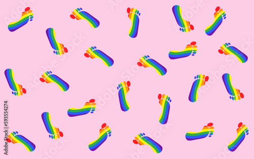 human footprints seamless pattern lgbt rainbow colors vector illustration