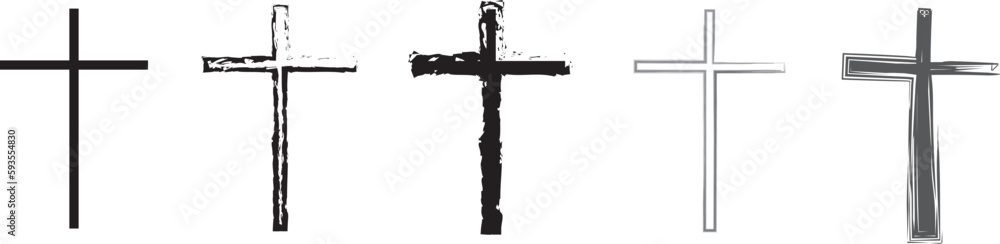 Set of black cross icons isolated on white background Set of black cross icons isolated on white background