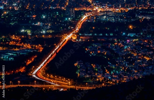 Beautiful view of Athens from top of the mountain at night