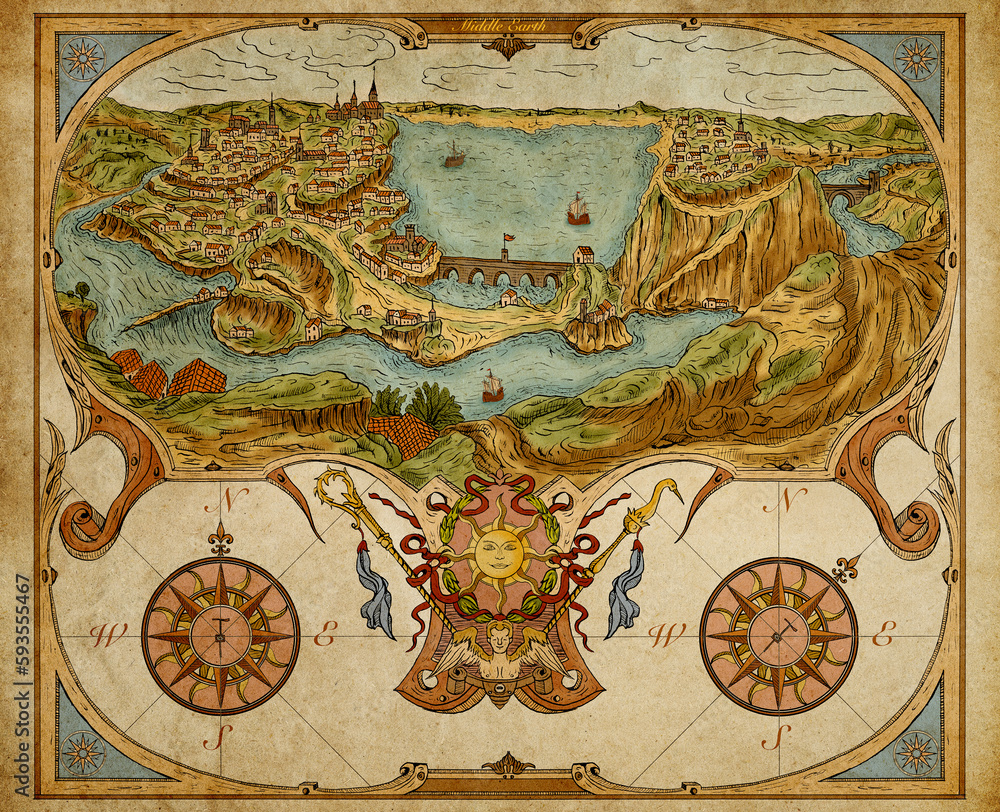 Fototapeta premium Middle Earth fantasy map.