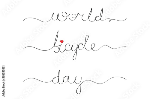 World Bicycle Day, inscription in one line. One line style illustration