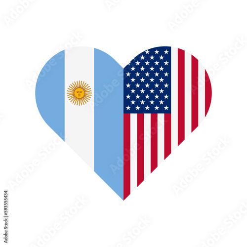 unity concept. heart shape icon with argentina and american flags. vector illustration isolated on white background