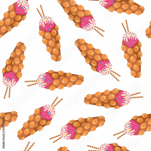 Seamless pattern of hong cute kong waffles. Babble waffles pattern.