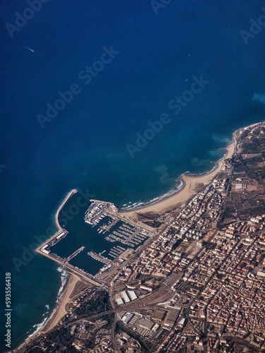The nautical port of Vilanova i la Geltrú, a port near Barcelona seen from a plane. 