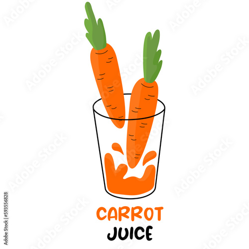 Hand draw glass of carrot juice and carrots. Healthy food.Vector illustration