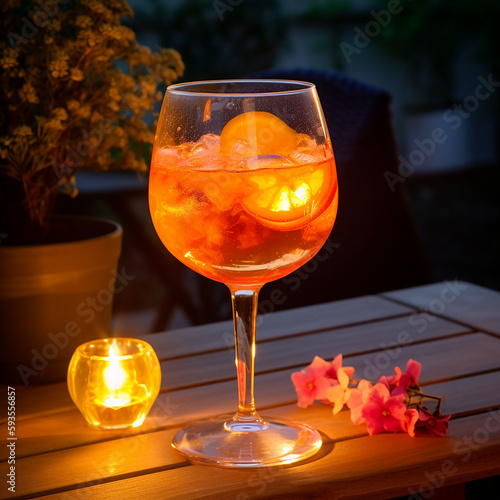 Sipping into Summer: Enjoying a Refreshing Glass of Aperol Spritz on a Warm Summer Night
