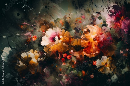 Abstract painted floral background. Generative AI © Carter