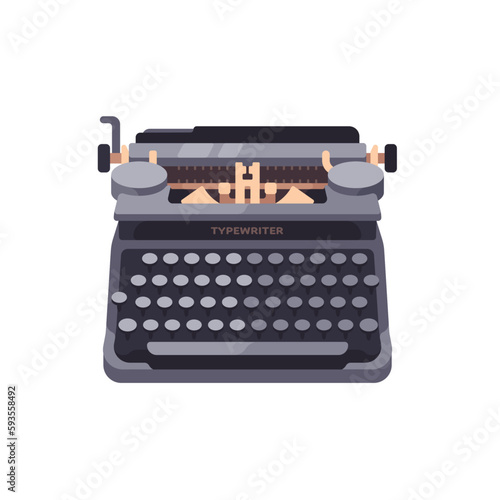 Vintage Typewriter Isolated Sign Symbol on White Background Flat Style Vector Illustration