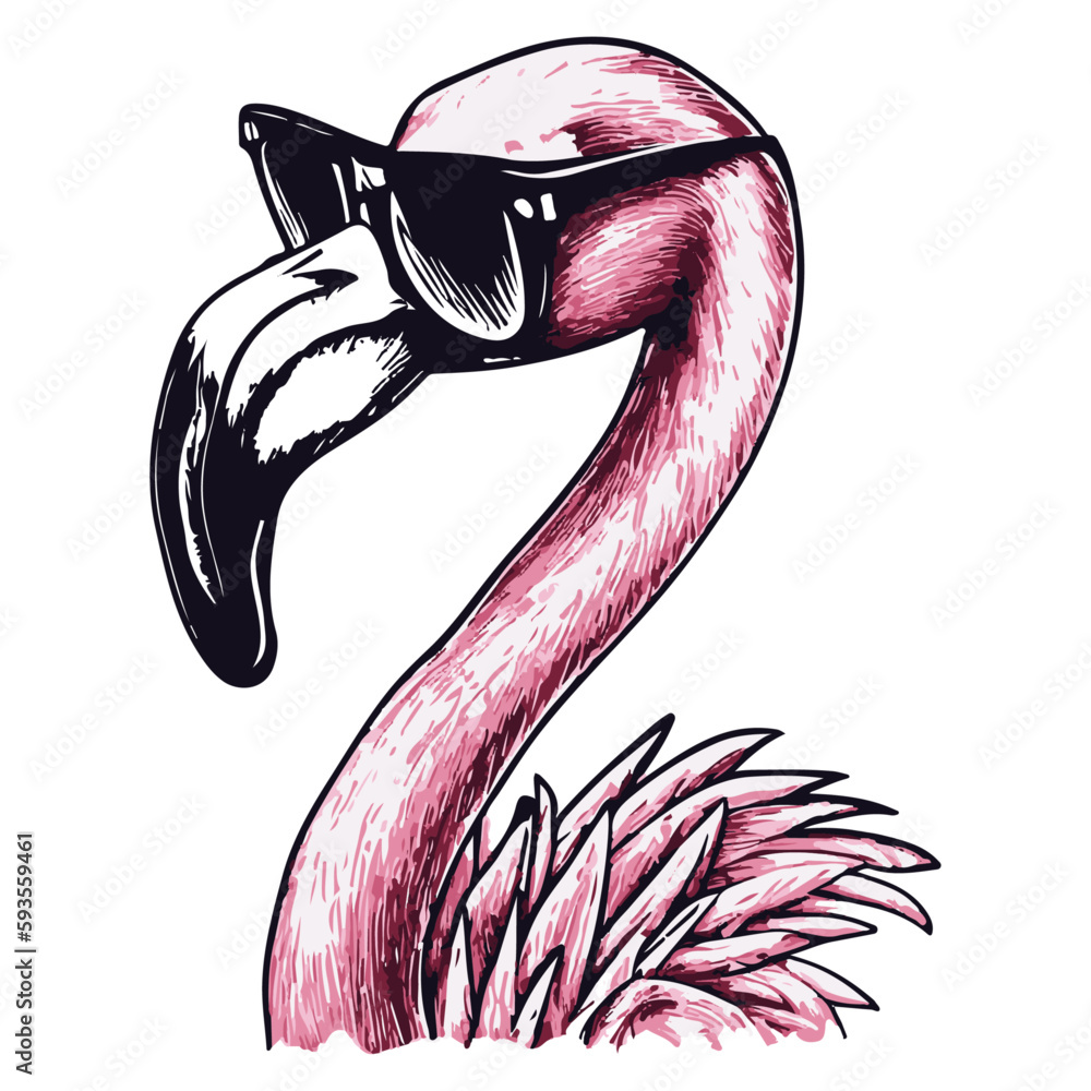 cool flamingo wearing sunglasses. Summer vector illustration Stock