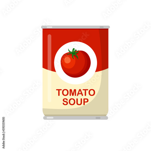 Tomato soup can. Vector illustration in trendy flat style isolated on white background.