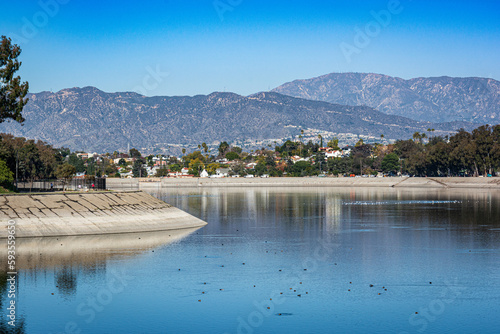 View of Silver Lake Reservoirs in Los Angeles, California, USA
